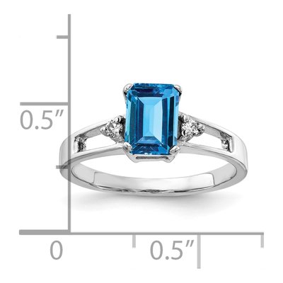 14K White Gold 1/20 ct tw Swiss Blue Topaz & Diamond Emerald-Cut Ring – view 2