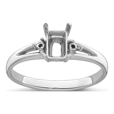 14K White Gold Round Emerald-Cut Gems Ring Mounting