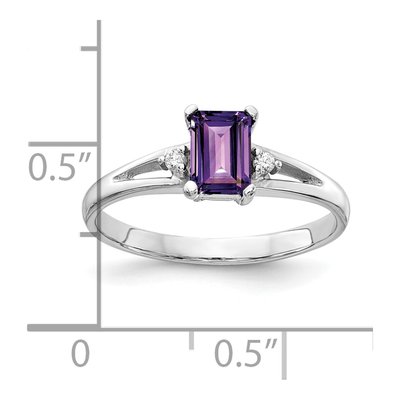 14K White Gold Amethyst & Diamond Emerald-Cut Ring – view 2