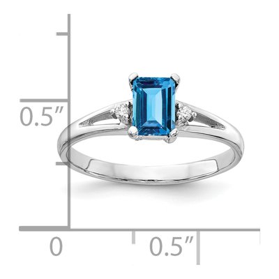 14K White Gold Swiss Blue Topaz & Diamond Emerald-Cut Ring – view 2