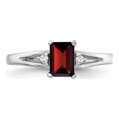 14K White Gold Garnet & Diamond Emerald-Cut Ring – view 5