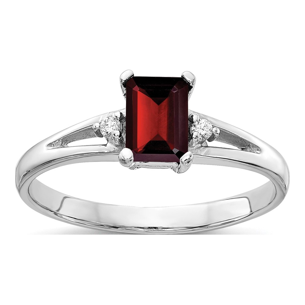 14K White Gold Garnet & Diamond Emerald-Cut Ring