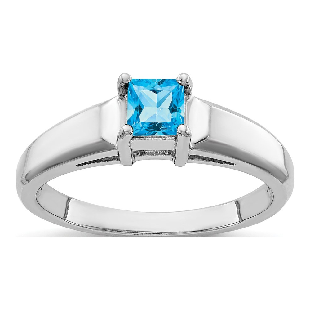 14K White Gold Swiss Blue Topaz Princess-Cut Ring