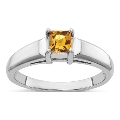 14K White Gold Citrine Princess-Cut Ring