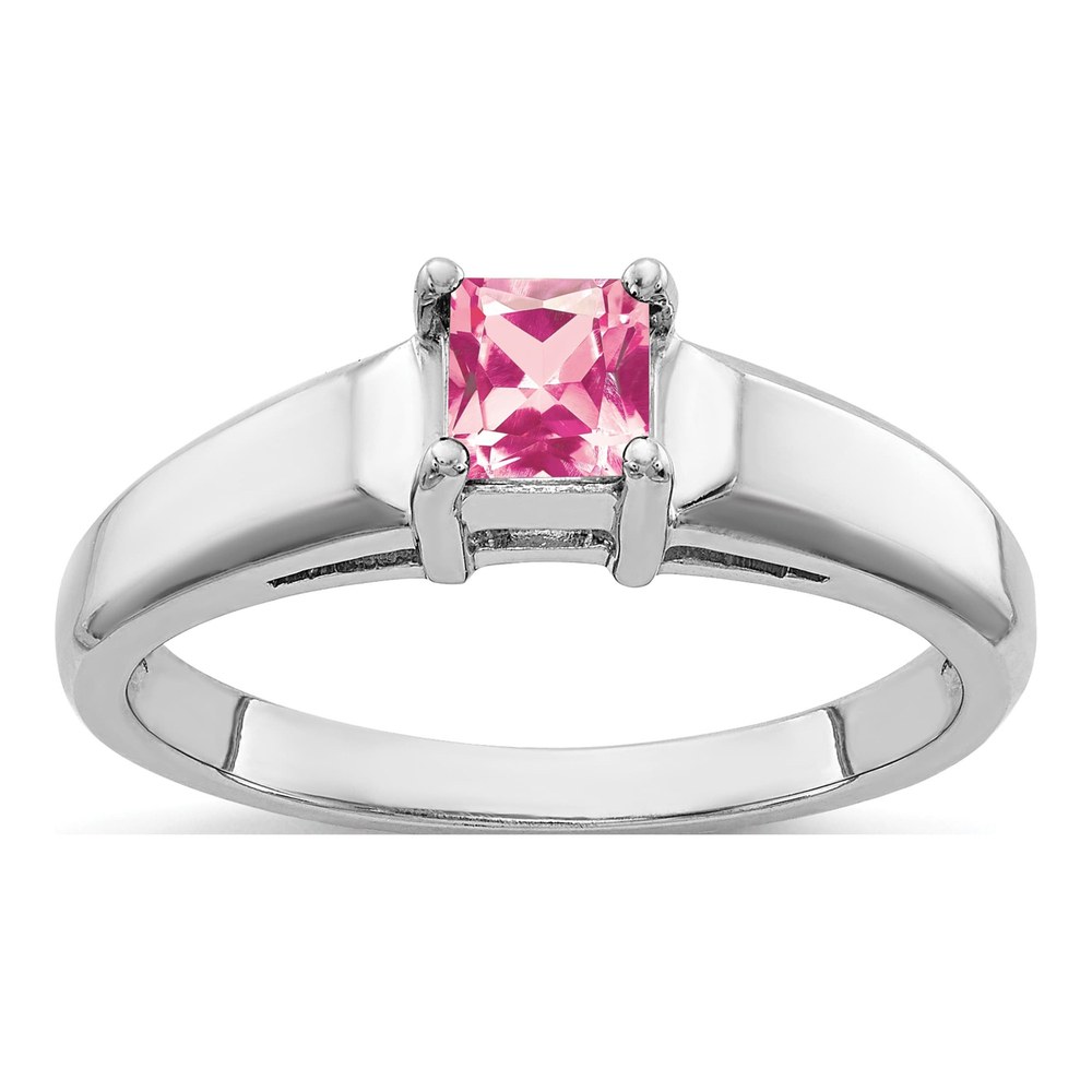 14K White Gold Pink Tourmaline Princess-Cut Ring