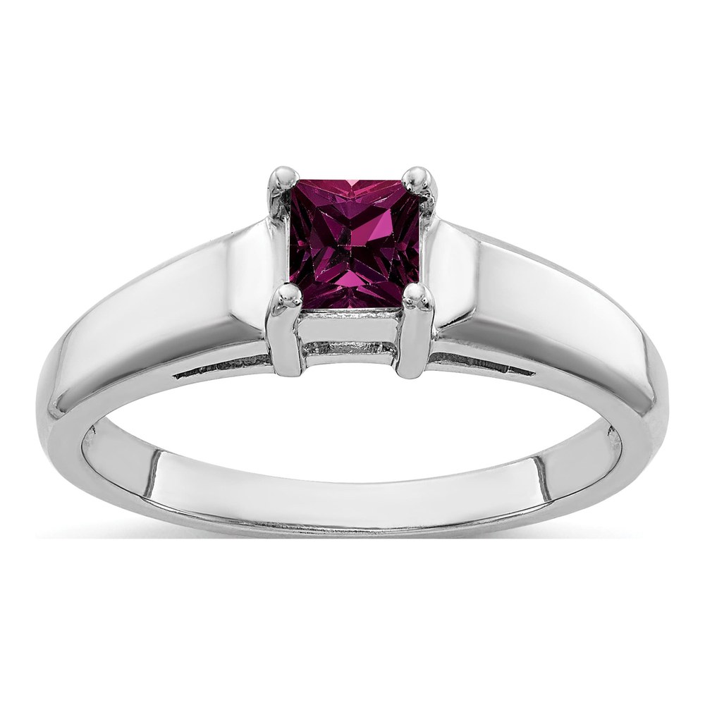 14K White Gold Rhodolite Garnet Princess-Cut Ring