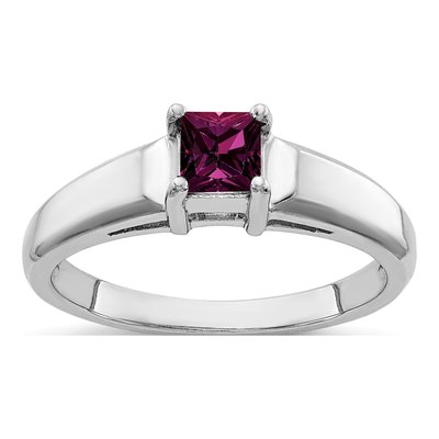 14K White Gold Rhodolite Garnet Princess-Cut Ring