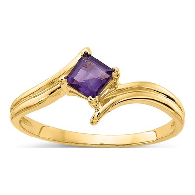 14K Yellow Gold Amethyst Princess-Cut Ring