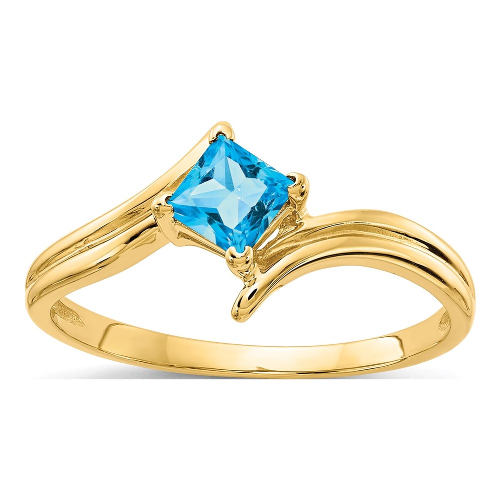 14K Yellow Gold Princess-Cut Blue Topaz Ring