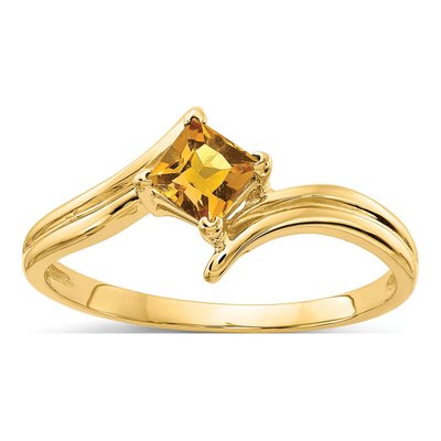 14K Yellow Gold Citrine Princess-Cut Ring