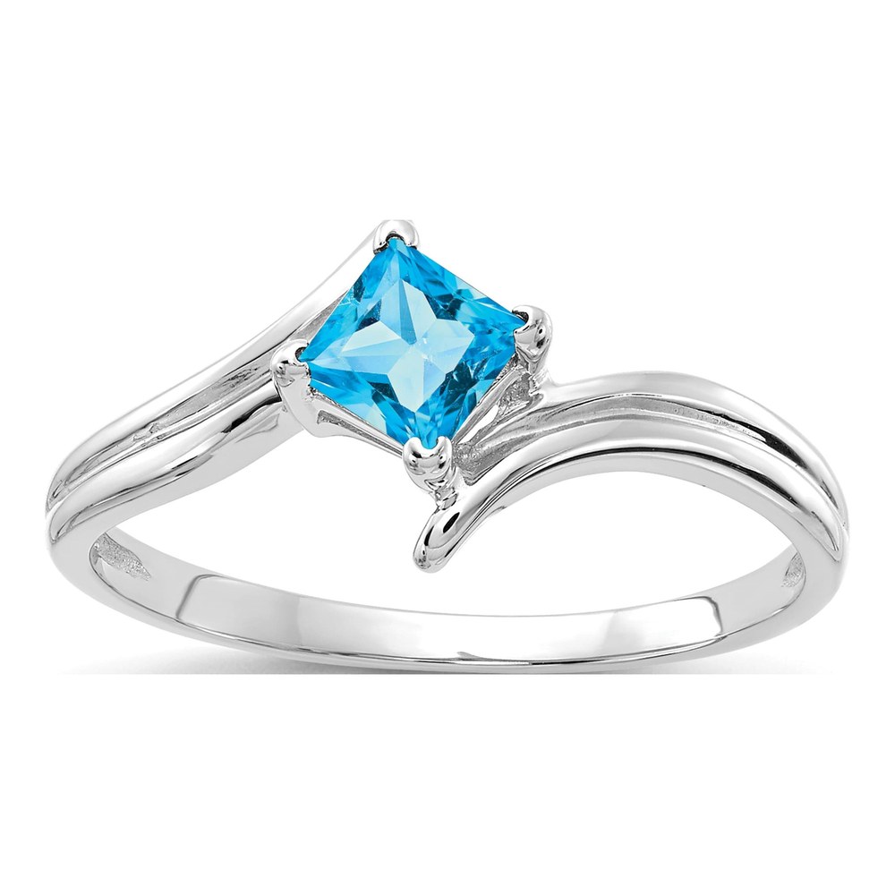 14K White Gold Swiss Blue Topaz Bypass Ring