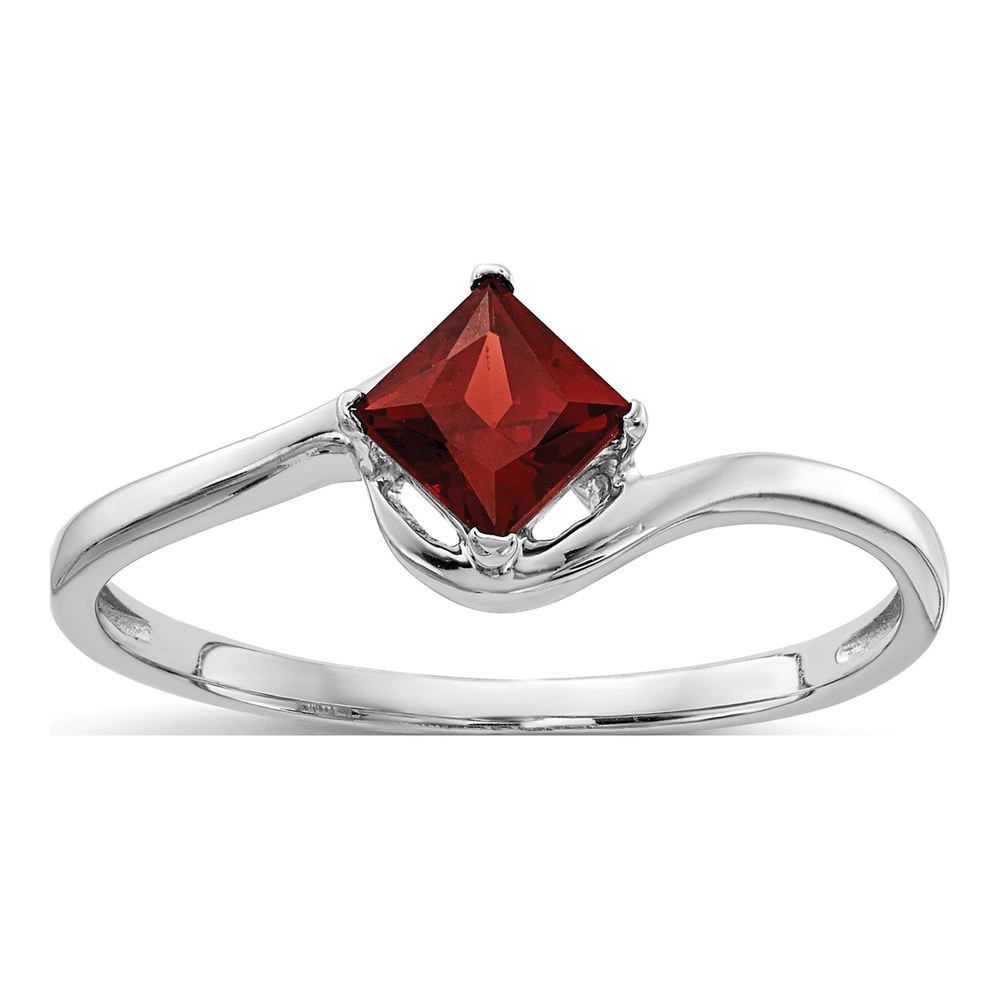 14K White Gold Garnet Princess-Cut Bypass Ring