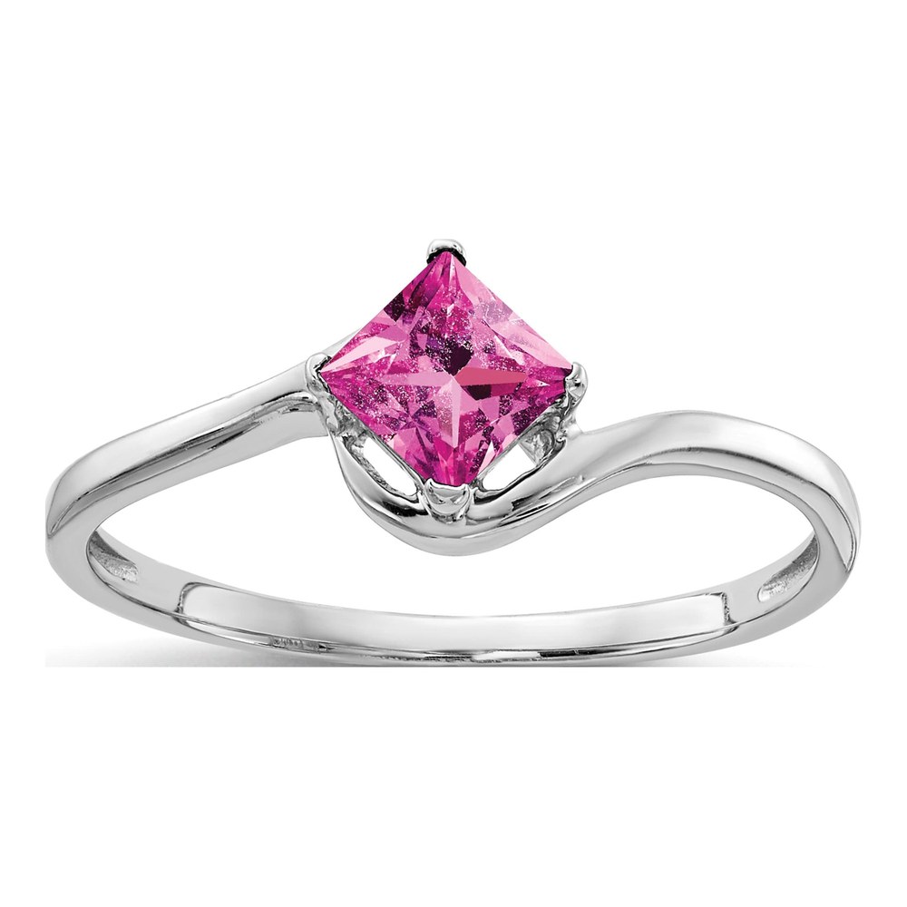 14K White Gold Pink Sapphire Princess-Cut Ring