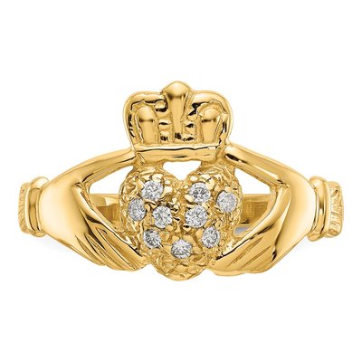 14K Yellow Gold 1/10 ct tw Diamond Claddagh Ring – view 5