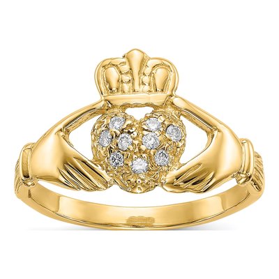 14K Yellow Gold 1/10 ct tw Diamond Claddagh Ring