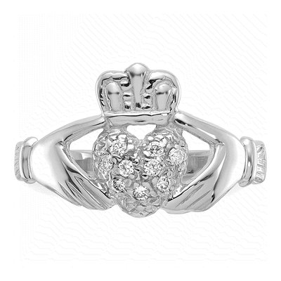 14K White Gold 1/10 ct tw Diamond Claddagh Ring – view 6