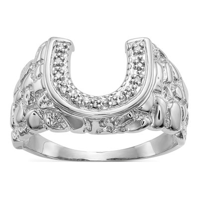 Men's 14K White Gold 1/20 ct tw Diamond Horseshoe Nugget Ring