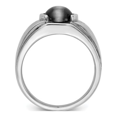 Men's 14K White Gold 1/20 ct tw Onyx & Diamond Oval Cats Eye Ring – view 2