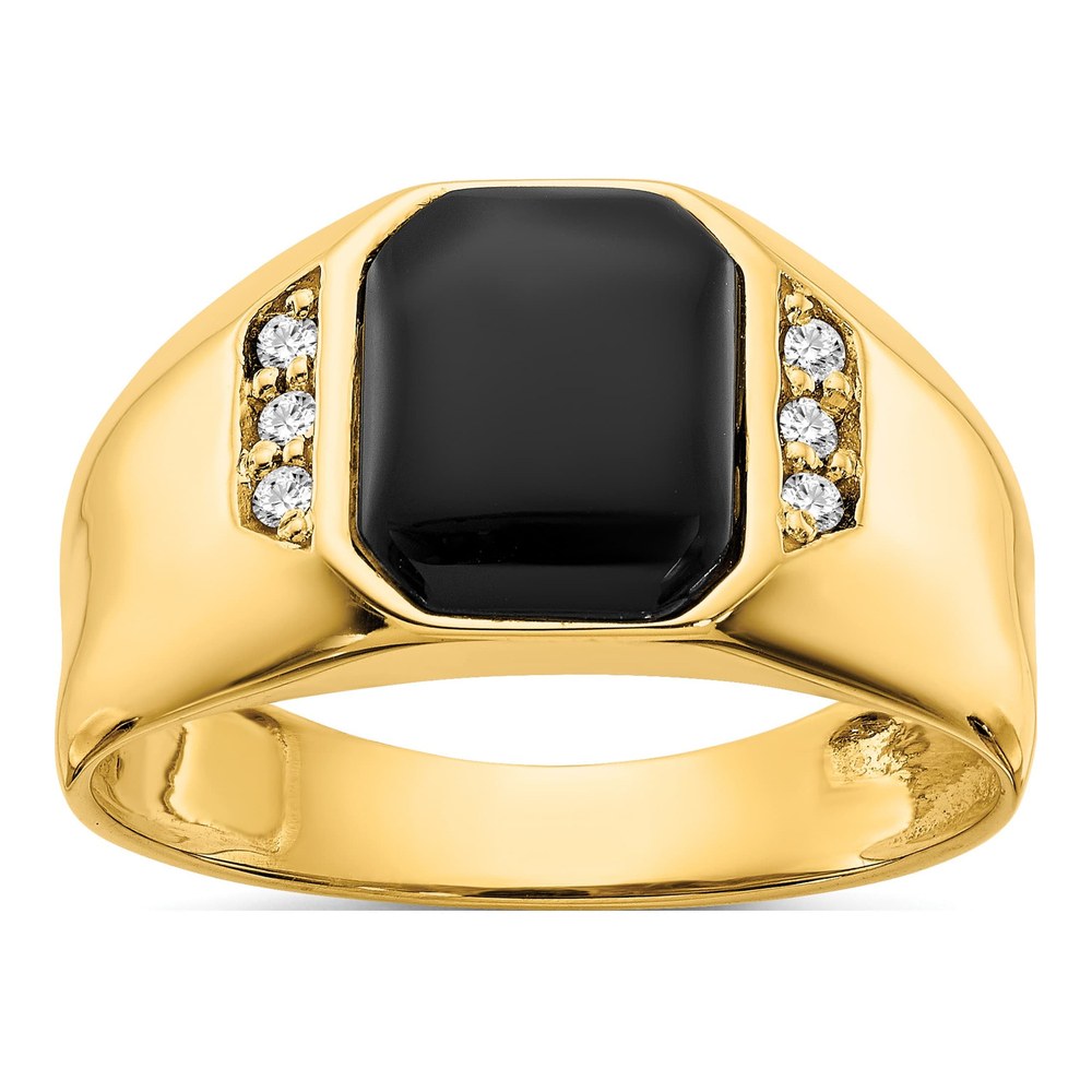 Men's 14K Yellow Gold 1/15 ct tw Onyx & Diamond Octagon Ring