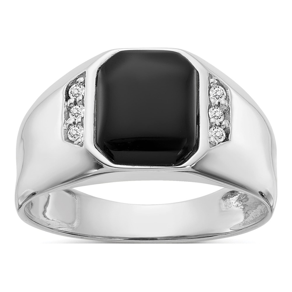 Men's 14K White Gold 1/15 ct tw Onyx & Diamond Octagon Ring