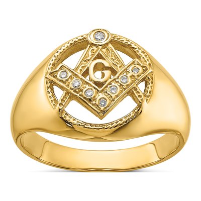 Men's 14K Yellow Gold 1/20 ct tw Diamond Masonic Ring
