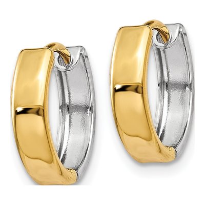 14K Two-Tone Gold 10mm Huggie Hoop Earrings – view 3