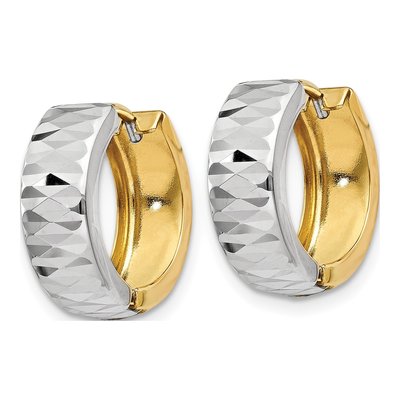 14K Two-Tone Gold 9mm Textured Huggie Hoop Earrings – view 2