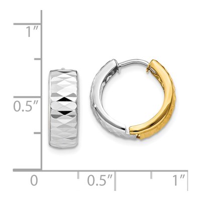 14K Two-Tone Gold 9mm Textured Huggie Hoop Earrings – view 4
