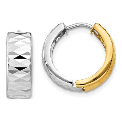 14K Two-Tone Gold 9mm Textured Huggie Hoop Earrings