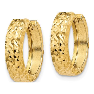 14K Yellow Gold Diamond-Cut Huggie Hoop Earrings – view 3