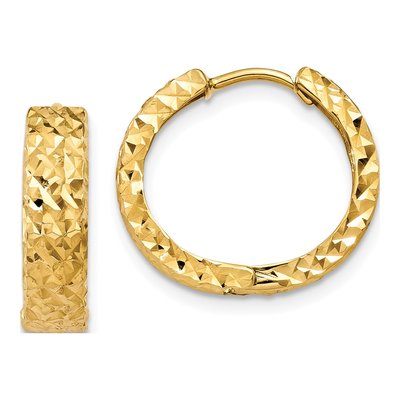 14K Yellow Gold Diamond-Cut Huggie Hoop Earrings