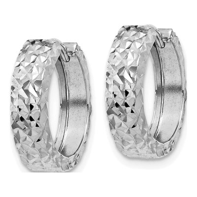 14K White Gold Diamond-Cut Huggie Hoop Earrings – view 2