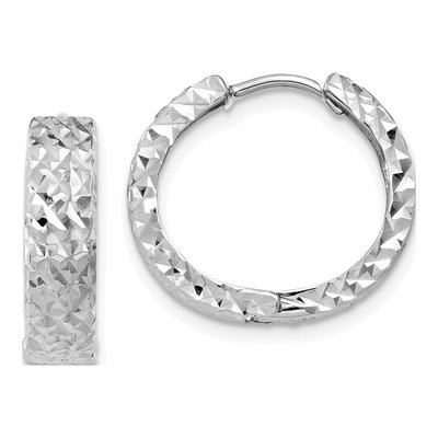14K White Gold Diamond-Cut Huggie Hoop Earrings