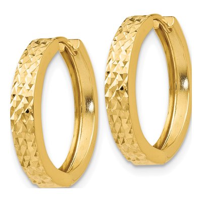 14K Yellow Gold 15mm Diamond-Cut Huggie Hoop Earrings – view 3