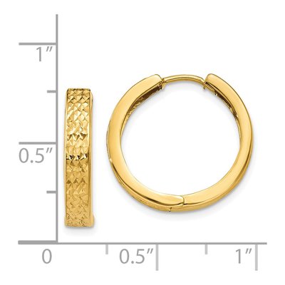 14K Yellow Gold 15mm Diamond-Cut Huggie Hoop Earrings – view 5