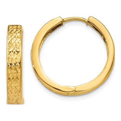 14K Yellow Gold 15mm Diamond-Cut Huggie Hoop Earrings