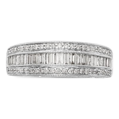 14K White Gold 3/4 ct tw Diamond Baguette Round Wedding Band – view 4