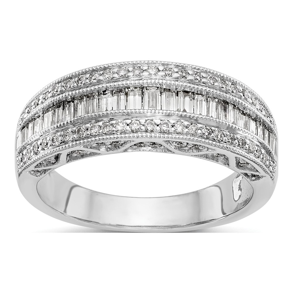 14K White Gold 3/4 ct tw Diamond Baguette Round Wedding Band