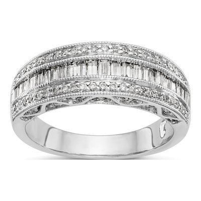 14K White Gold 3/4 ct tw Diamond Baguette Round Wedding Band