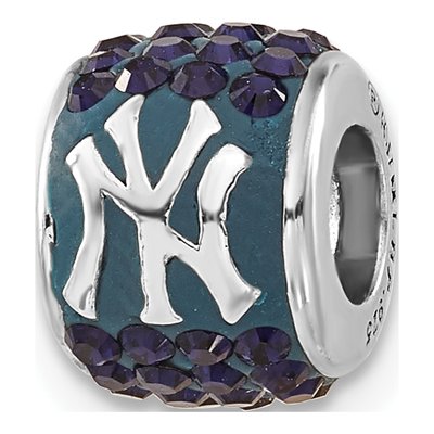 New York Yankees Sterling Silver NY Navy Crystal Bead