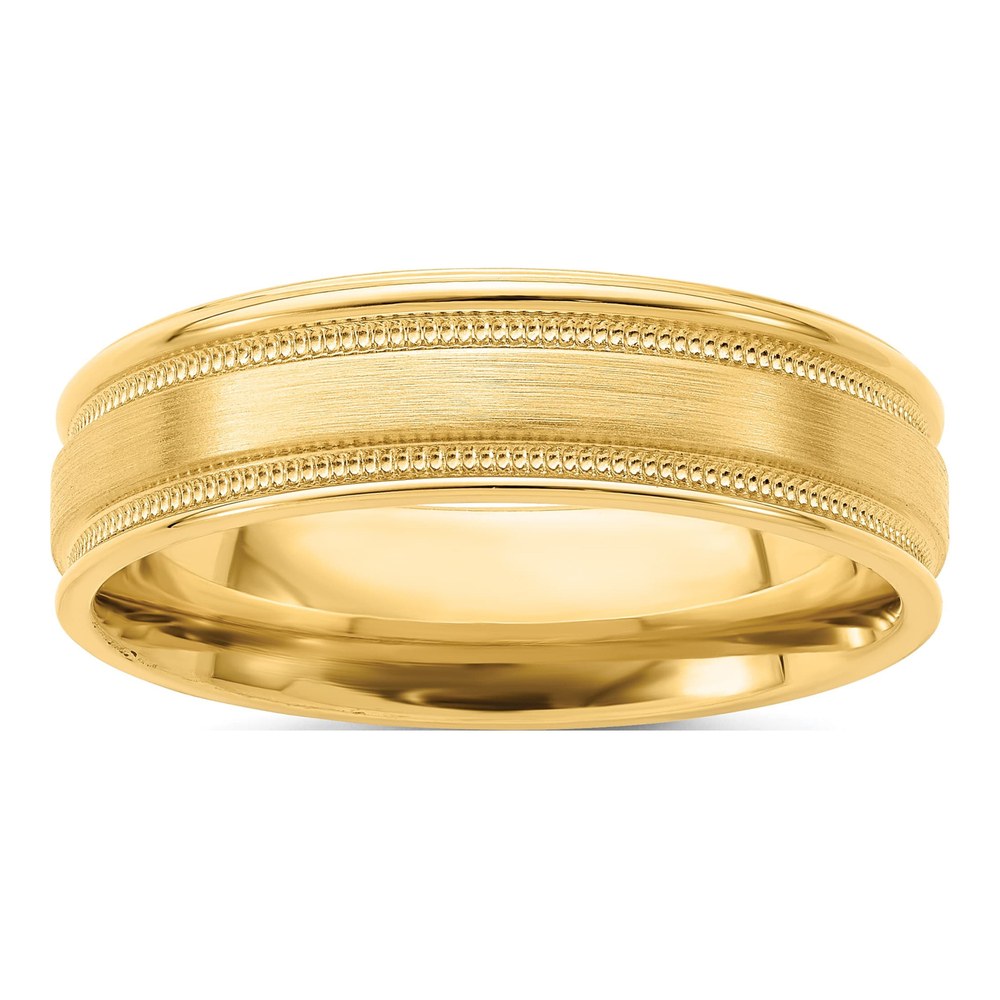 14K Yellow Gold 6mm Lightweight Comfort Fit Brushed Satin/polished Milgrain Grooved Edge Wedding Band Size 7