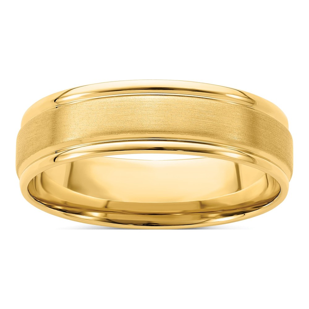 14K Yellow Gold 6mm Standard Weight Comfort Fit Brushed Satin/polished Grooved Edge Wedding Band Size 7