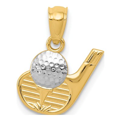 14K Yellow Gold Golf Ball Club Pendant