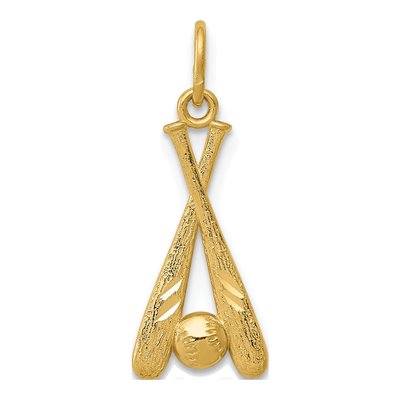 14K Yellow Gold Baseball Bats Ball Pendant