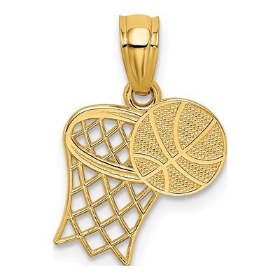 14K Yellow Gold Basketball Hoop Pendant