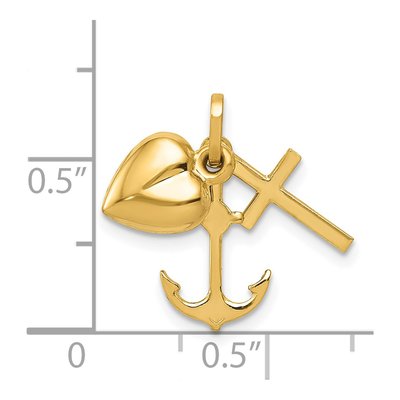 14K Yellow Gold Moveable Heart Cross Anchor Pendant – view 4