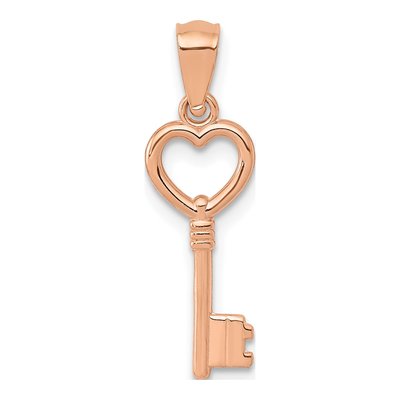 14K Rose Gold 3D Heart Key Pendant