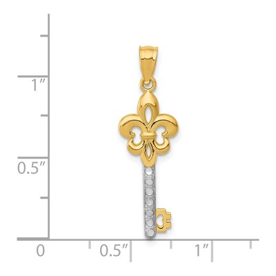 14K Yellow & Rhodium W/ White Polished Fleur De Lis Key Charm – view 4
