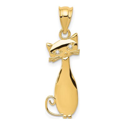 14K Yellow Gold Diamond Cat Pendant