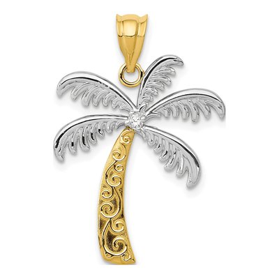 14K Yellow Gold Diamond Palm Tree Pendant